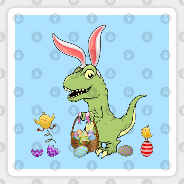 Cute Baby Dinosaur with Easter Basket and Bunny Ears Magnet by Dibble Dabble Designs